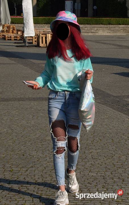 Jeansowe Spodnie MISS RJz Kabaretkową wstawką wielkopolskie