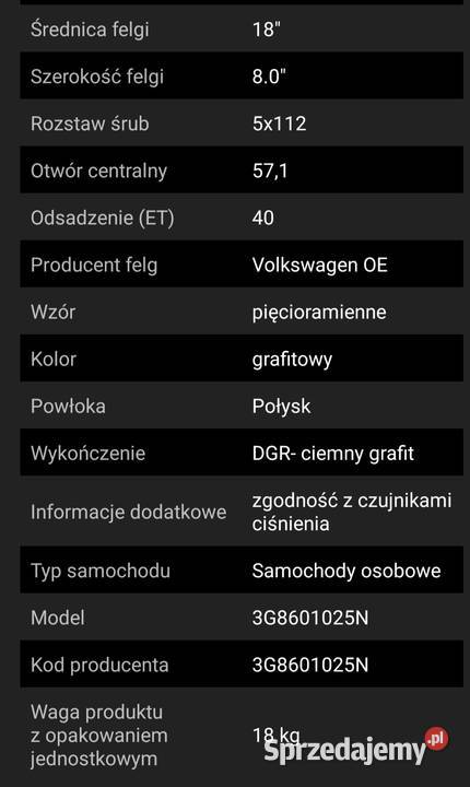 Sprzedam felge SEBRING 18 oryginał R linęVW Radzymin