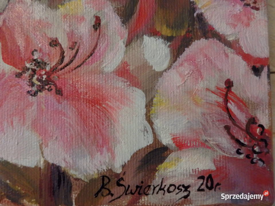 Obraz olejny KWIATY U PŁOTA małopolskie Grzechynia