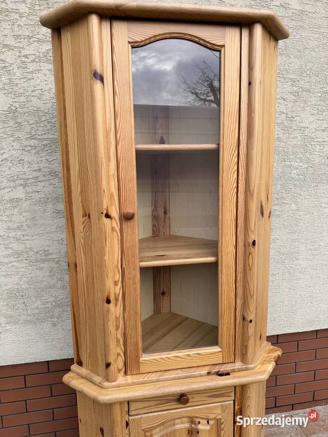 Witryna narożna drewniana sosnowa rogówka regał Sulbiny
