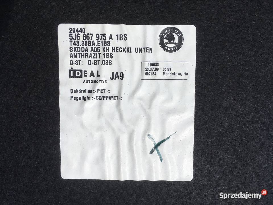 Tapicerka klapy bagażnika koda Fabia II 0710 HB opolskie Kosorowice sprzedam