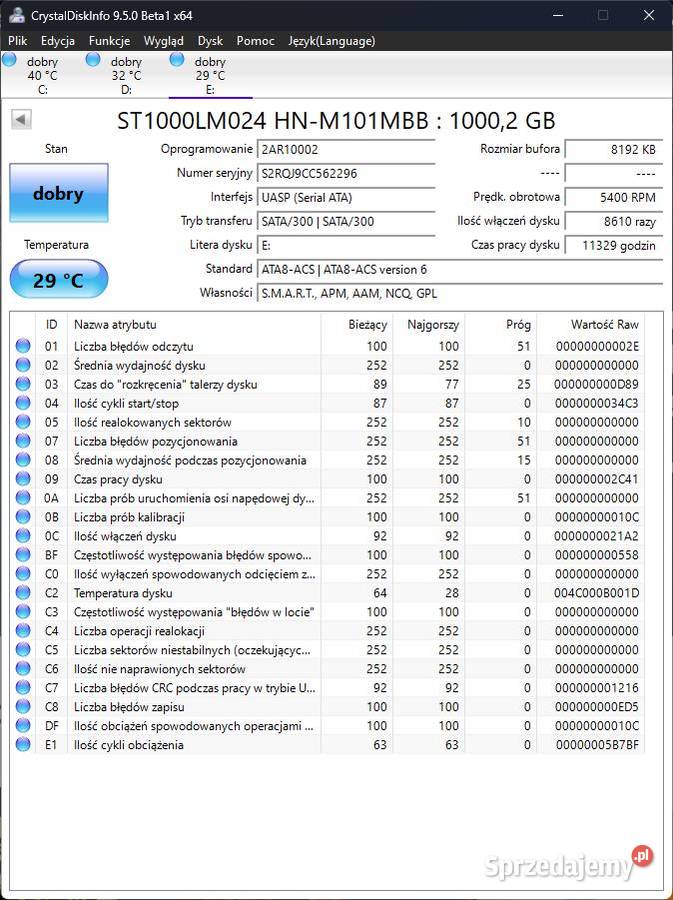 Dysk twardy 25 1TB Samsung ST1000LM024 stan Biała Podlaska