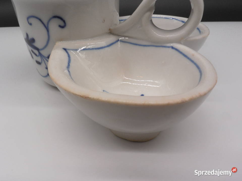 Stary ceramiczny przyprawnik dwojaczki niebieski Raszków