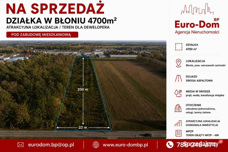 Działka budowlana 4700m2 w Błoniu mazowieckie Błonie