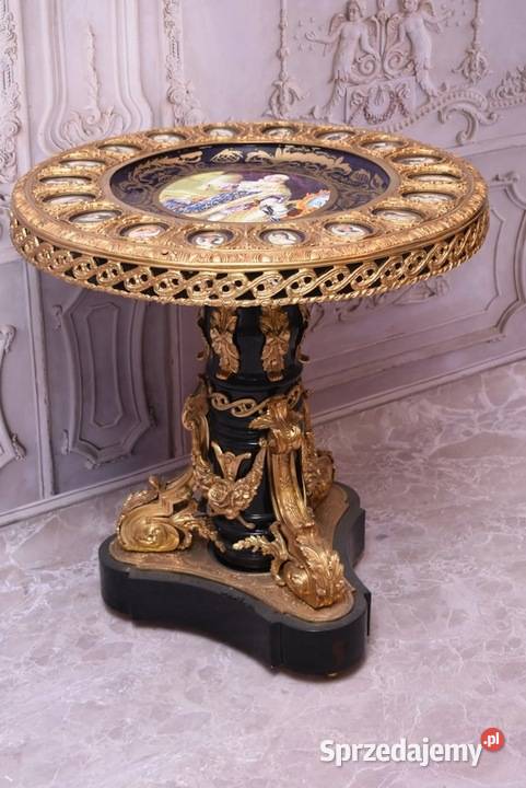 Francuski Stół Empire Drewno Brąz Porcelanowe Kraków