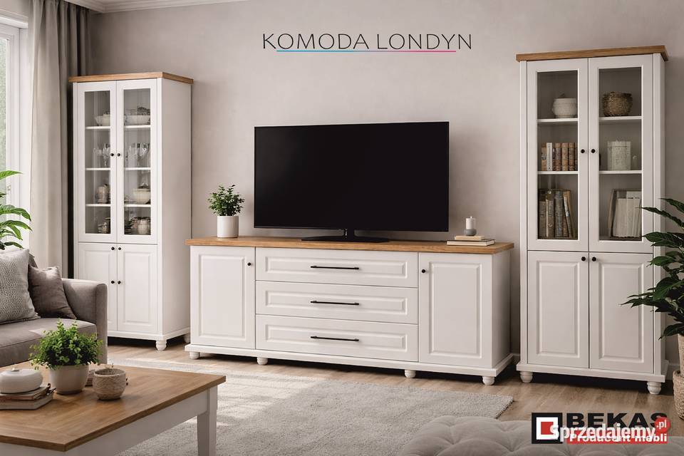 Śliczna KOMODA 170 2D3S LONDYN Biała Blat Dąb Warszawa sprzedam