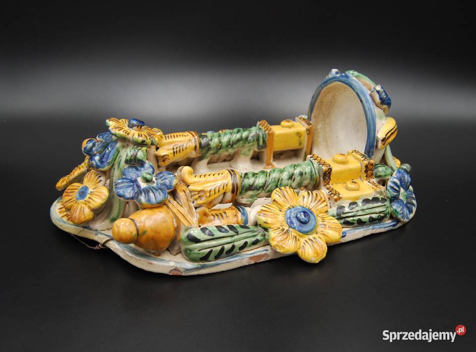 Niezwykła ceramiczna kropielnica fajans XIX w wielkopolskie Poznań