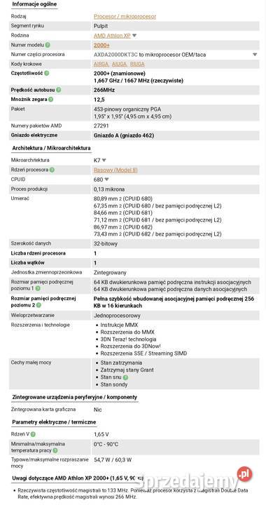 Procesor AMD Athlon AXDA2000DKT3C Athlon Socket A Kraków