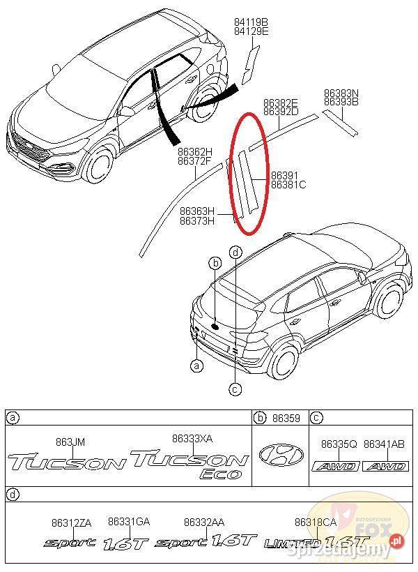 HYUNDAI TUCSON 15 LISTWA TAŚMA NAKLEJKA SŁUPEK Pleszew