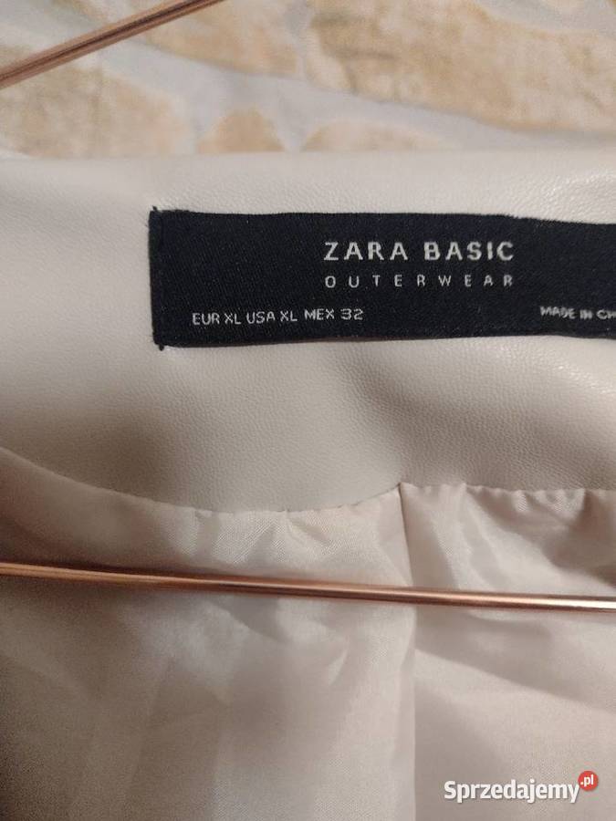 42XL ZARA Beżowa skórzana kurtka ramoneska z brązowy/beżowy