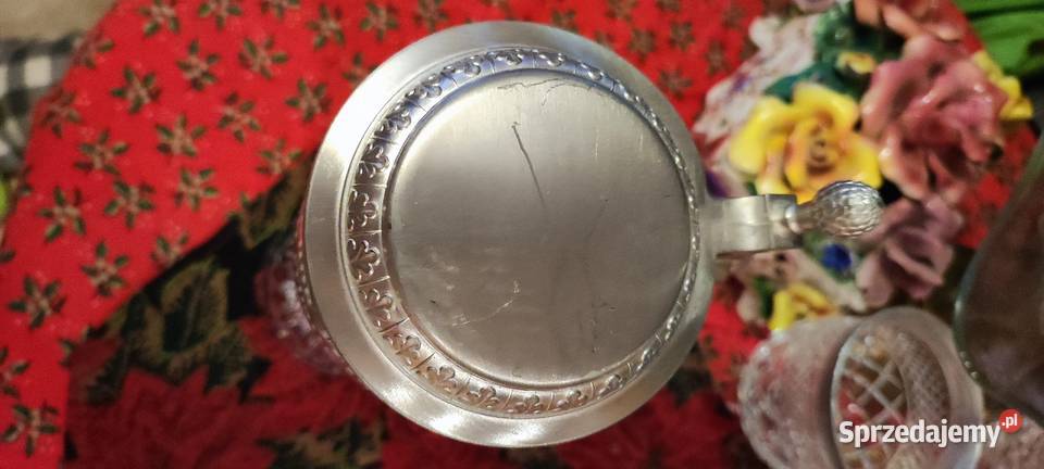 Stary duży kufel kryształowy z przykrywką cynową Wrocław sprzedam