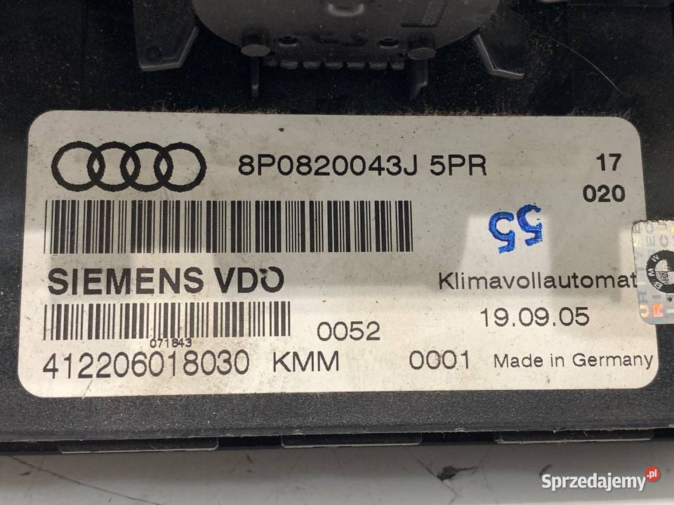 PANEL STEROWANIA NAWIEWU AUDI A3 8P 8P0820043J osobowe