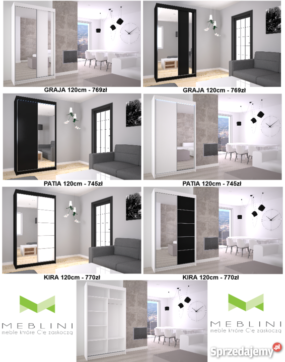 Szafa Przesuwna Finez 120 Szkło Lacobel Biała 216cm Szafy, regały, półki pomorskie