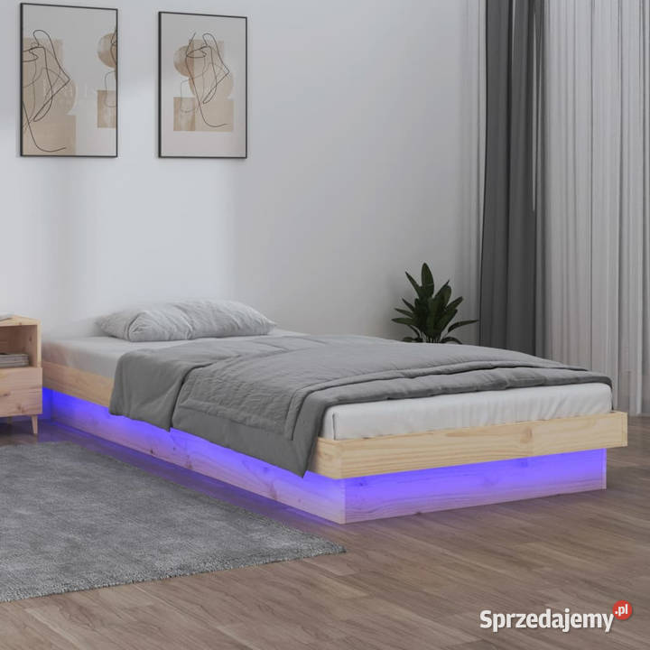 Rama łóżka z LED pojedyncza lite drewno 90x190 194cm Warszawa