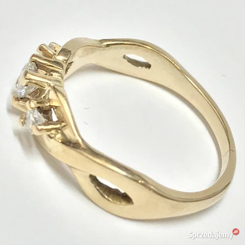 Złoty PIERŚCIONEK 585 14K DIAMENTY 025ct CUD r12 Zegarki i Biżuteria