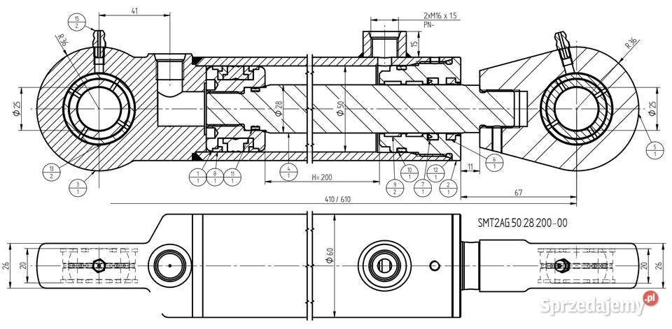 SIŁOWNIK Hydrauliczny 50x28 Skok 200 Mocowania Solec Kujawski
