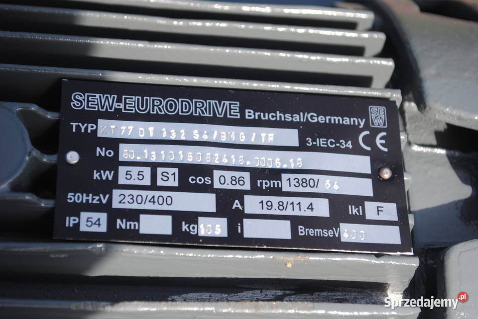 Motoreduktor kątowy 55kw 64obrmin z hamulcem Kargowa