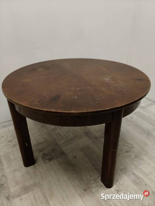 stół art Deco stary drewniany okrągły rozkładany