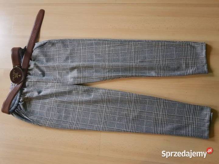 spodnie w kratkę ciepłe eleganckie kobiece z Kratka