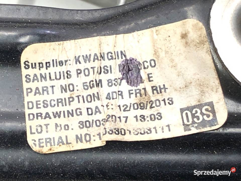 PODNOŚNIK SZYBY PRAWY PRZÓD VW GOLF VII sprzedam