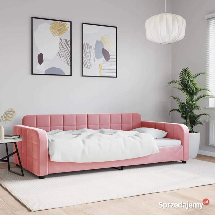 Sofa z funkcją spania różowa obita aksamitem Łóżka Warszawa sprzedam