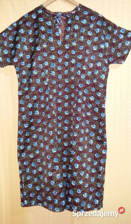 Bordowa sukienka w niebieskie kwiatki z krótkim Inny materiał łódzkie Łódź sprzedam