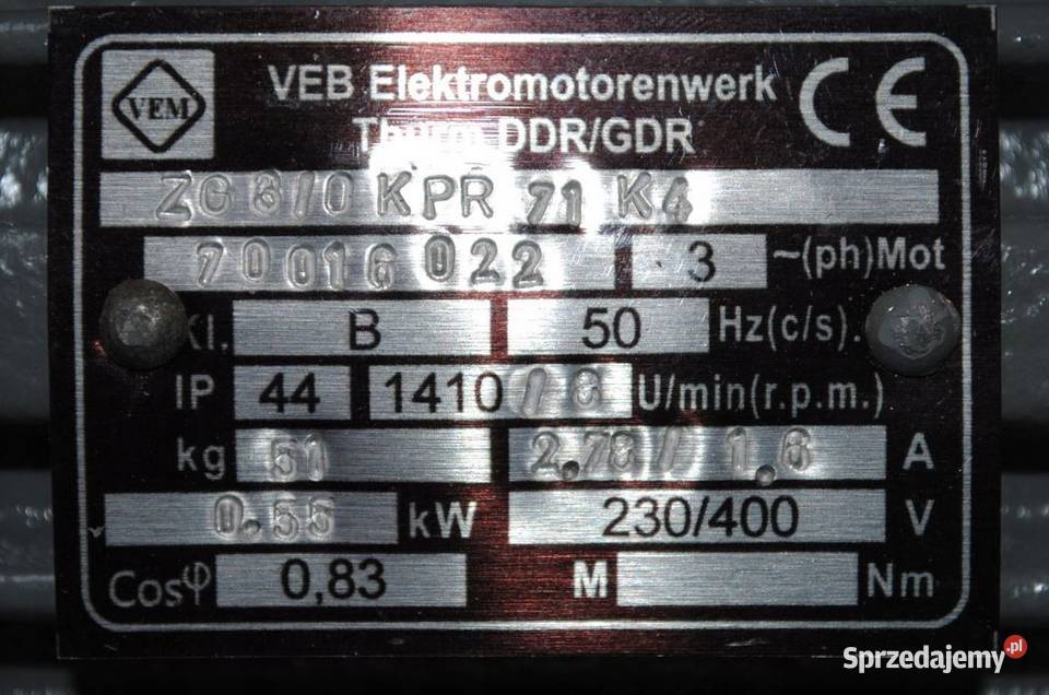 Motoreduktor 055kw 8obrmin Firmy VEM Kargowa sprzedam