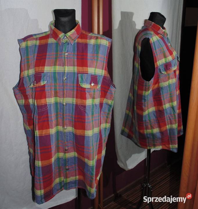 Oryginalna kolorowa koszula w kratkę bez rękawów