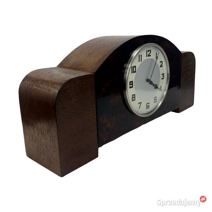 Zabytkowy zegar kominkowy art deco drewno Niemcy Warszawa