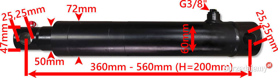 SIŁOWNIK CYLINDER HYDR NURNIK SKOK 200 1STRONNY