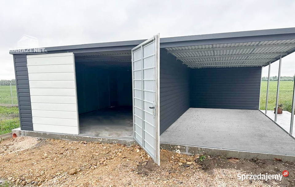GARAŻ BLASZANY 4m x 6m WIATA 3X6 SPAD TYŁ BRAMA Łapanów