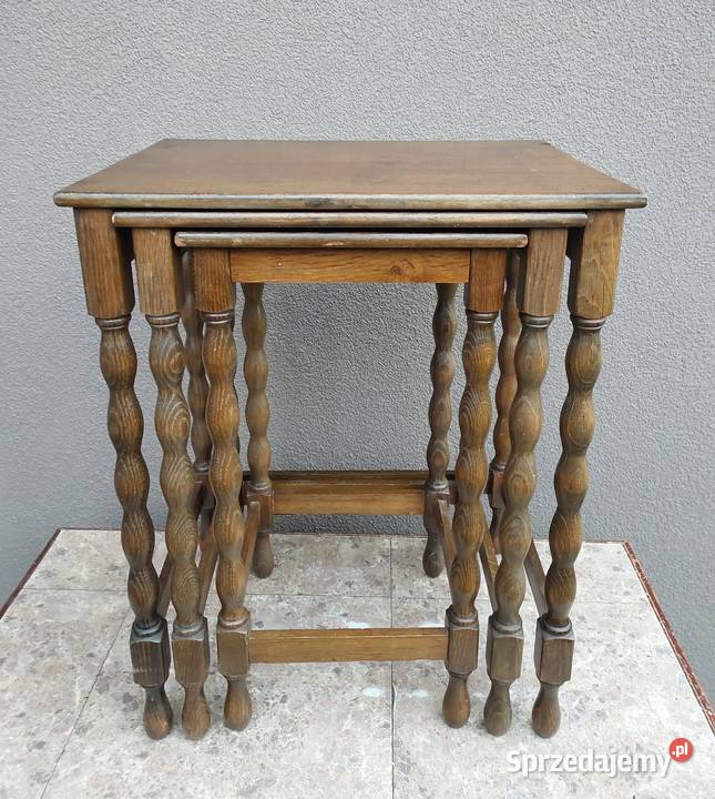 Małe podręczne stoliki dębowe trojaki zestaw 3 Tczew