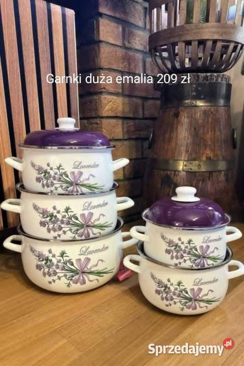 Zestaw garnkow emaliowanych 5 sztuk z pokrywkami Pasłęk