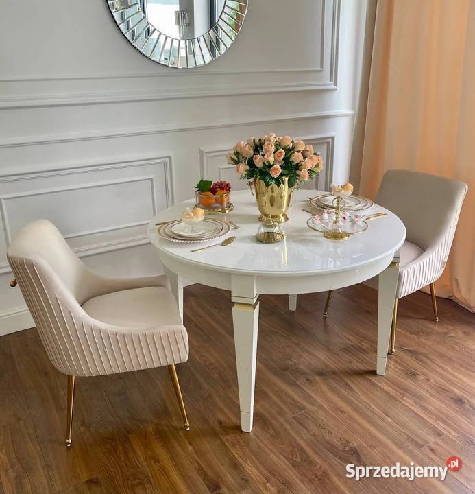 Stół glamour okrągły rozkładany drewniany biały 75cm Warszawa