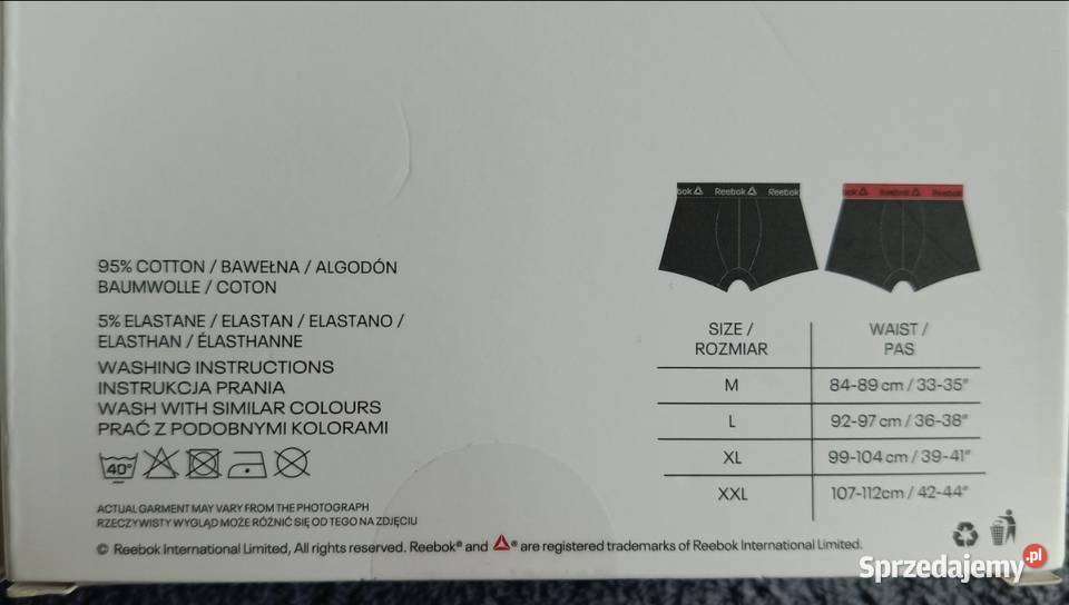 REEBOK bokserki męskie 2pak rozmiar L 9297 95 Rozmiar L Ełk