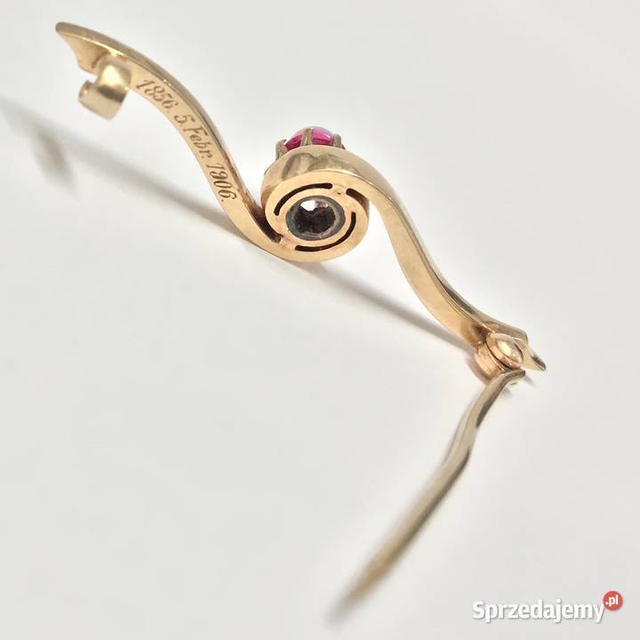 Złota BROSZKA 585 14K piękny AMETYST Art Dco mazowieckie