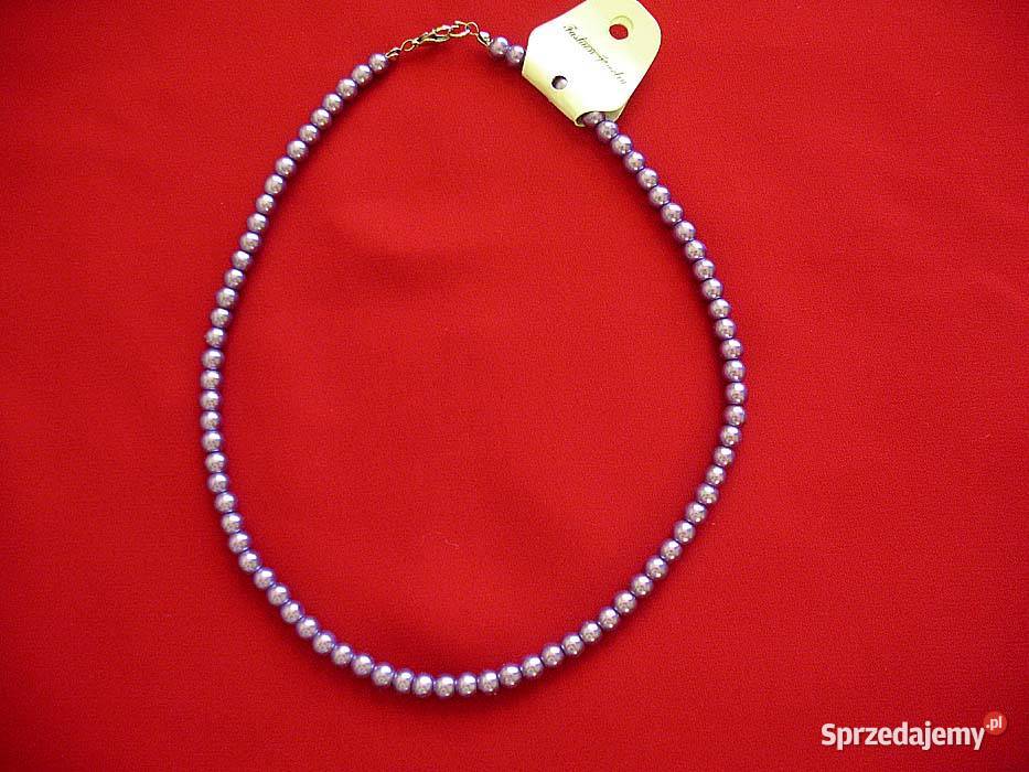 Perły krótki naszyjnik z liliowych pereł długość Siedlce