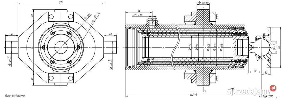 Siłownik wywrotu skok 1700 z kołyską i gniazdem Pozostałe