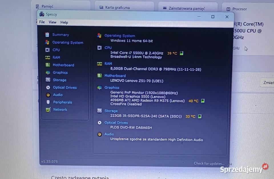Laptop Lenovo z5170 Intel Core i7 dysk SSD