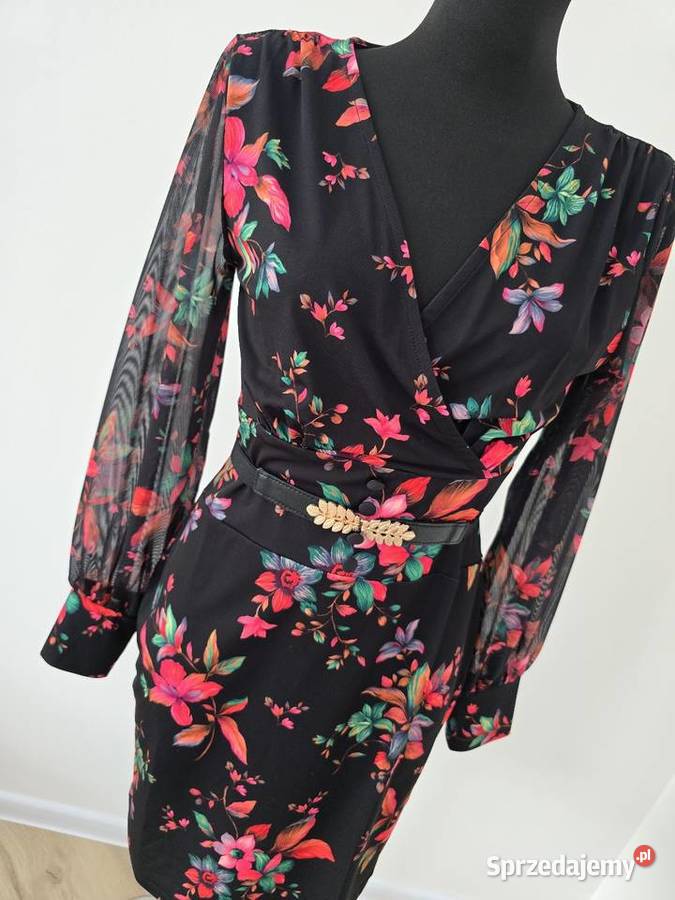 Sukienka Rękawy z siatki egzotyczne kwiaty Spódnice i sukienki