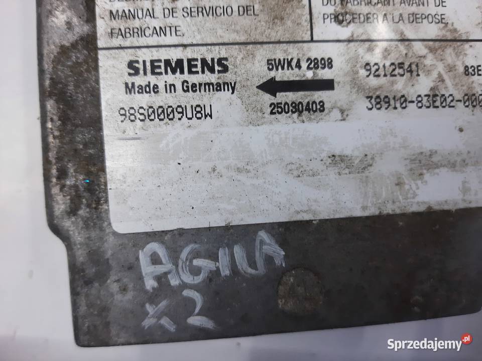 Opel Agila A Sensor moduł sterownik poduszek Air Poduszki powietrzne Ksawerów