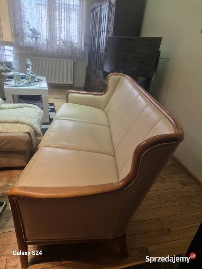 SOFAKANAPA SKÓRA POŁĄCZONA Z DREWNEM WYMIARY