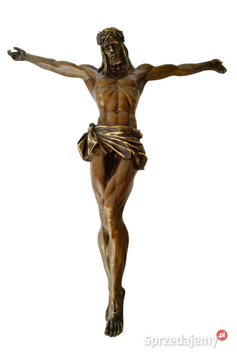 Duża figura JEZUS CHRYSTUS rzeźba z brązu wielkopolskie Gizałki