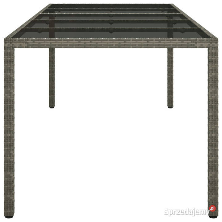 Stół ogrodowy szary 250x100x75 szkło i rattan PE