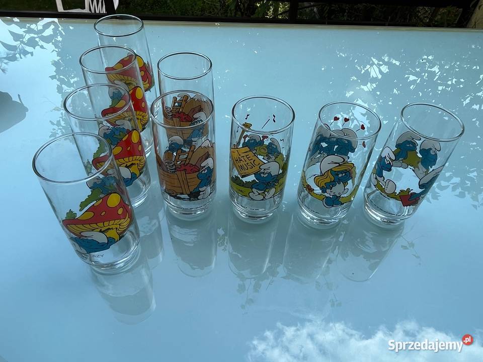 Szklanki wysokie retro Smerfy Smurfs Porcelana i szkło