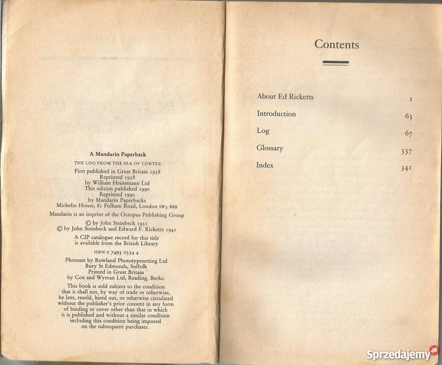 Log From The Sea OF Cortez John Steinbeck 1951 Rok wydania 1953 Pacanów