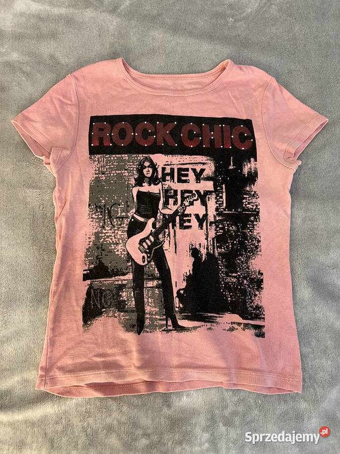 Bluzka tshirt koszulka różowa z napisem Rock Jasło