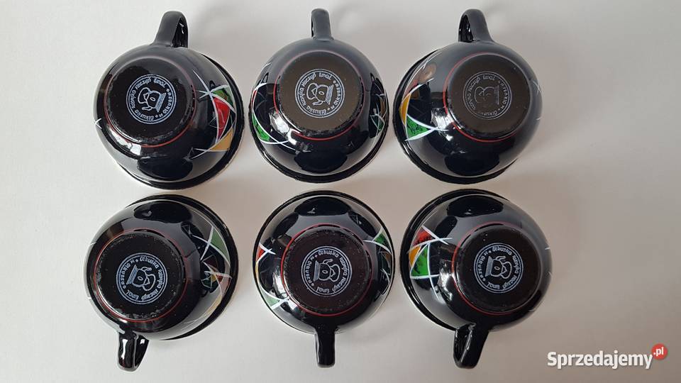 Zestaw emaliowany dzbanek 6 filiżanek Olkusz PRL Dąbrowa Górnicza