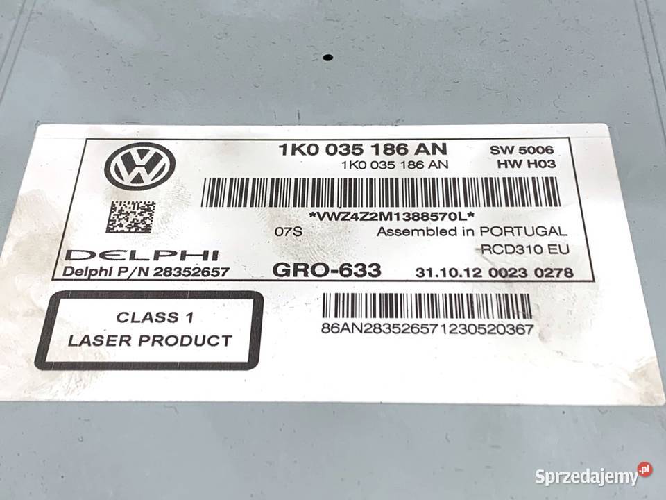 RADIO VW PASSAT B7 1K0035186AN 1015 ODTWARZACZ