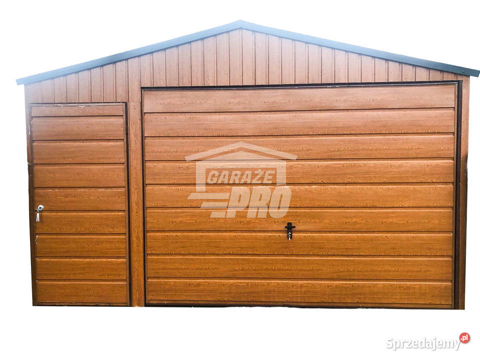 Garaż blaszany 4x6 Brama + drzwi drewnopodobny  GP95